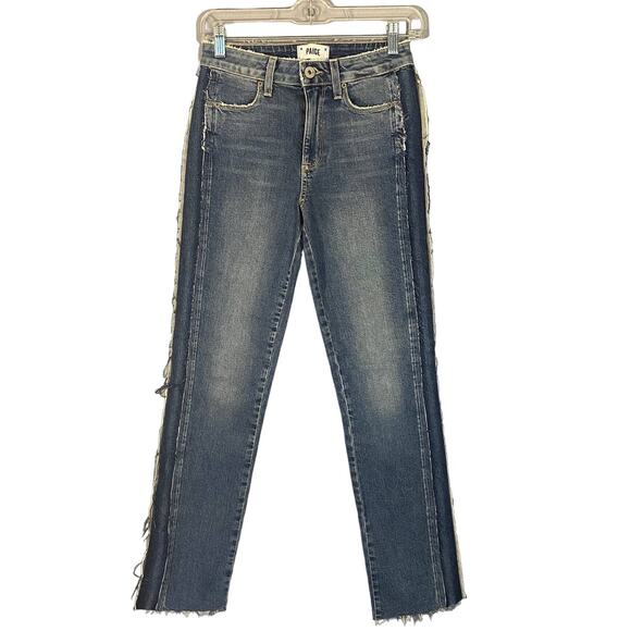 Paige Blue Fringe Side Panel Raw Hem Julia Skinny Ankle Denim Jeans Women Sz 24 - Picture 1 of 11